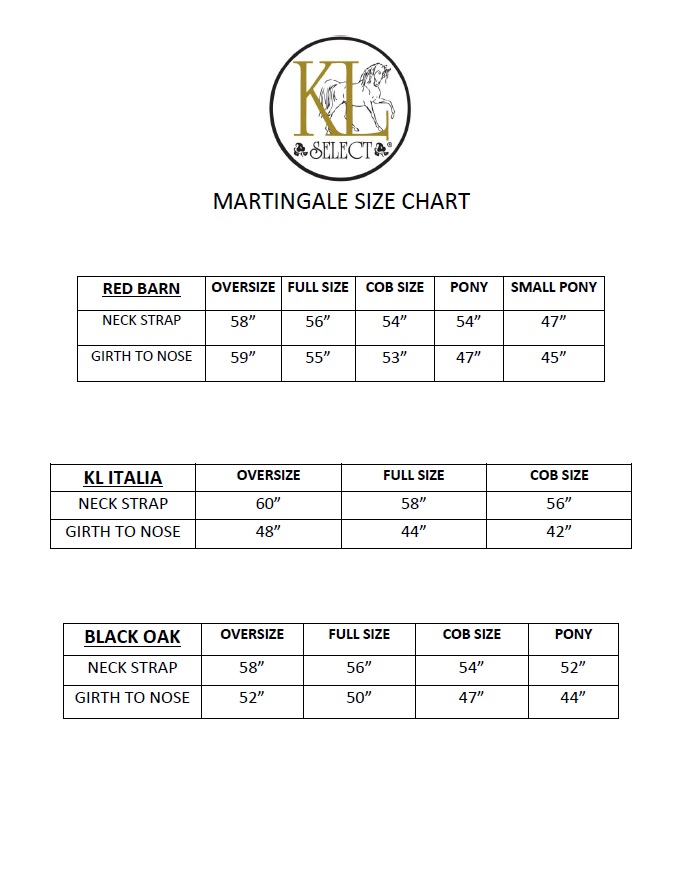 Martingale Size Chart