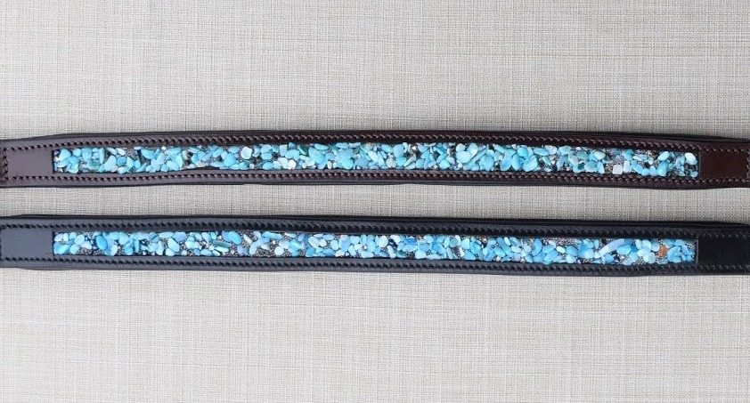 Chrysocolla Gemstone Horse Browband Green  Blue on Softly Padded Black or Brown Leather Jade Jewel