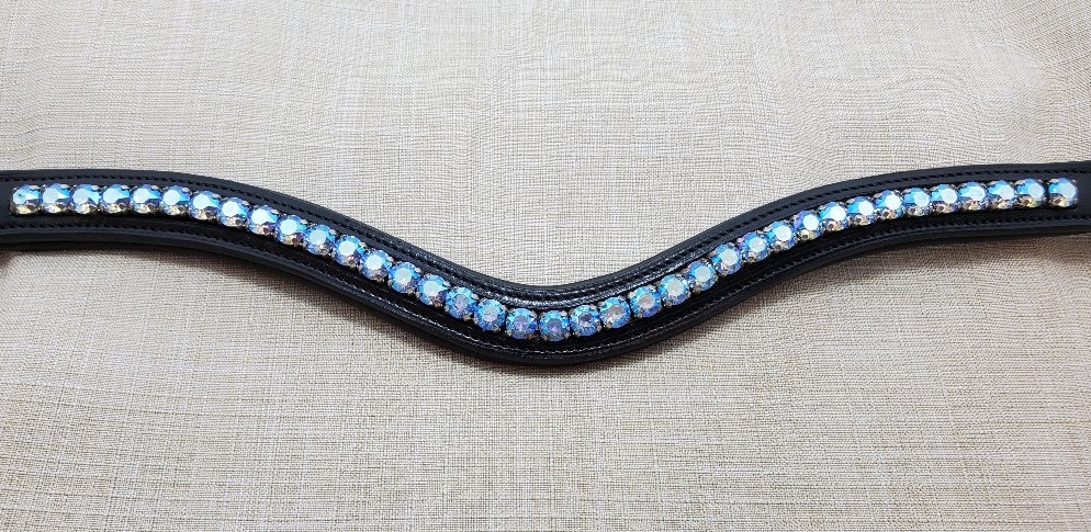 32 Silver & Light Blue 5 row Crystal Browband Black Brown Pony cob Full Horse 
